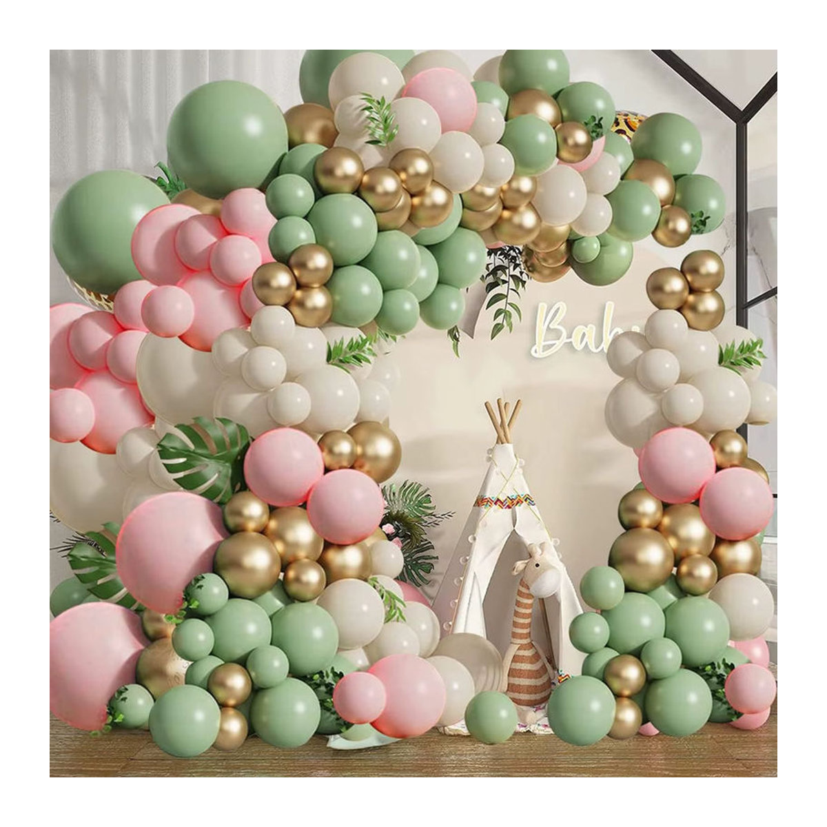 135 Stück runde Luftballons in Olivgrün, Rosa und Sandbeige für Babyparty, Hochzeit oder Geburtstag - Bild 3