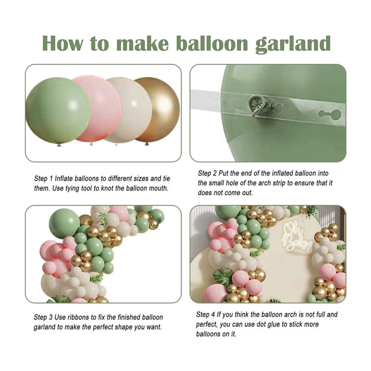 135 Stück runde Luftballons in Olivgrün, Rosa und Sandbeige für Babyparty, Hochzeit oder Geburtstag - Bild 4