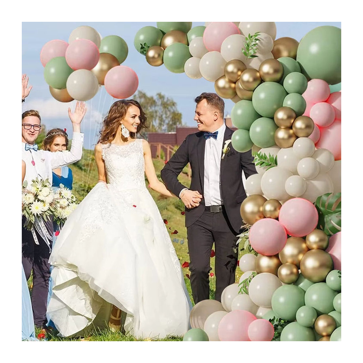 135 Stück runde Luftballons in Olivgrün, Rosa und Sandbeige für Babyparty, Hochzeit oder Geburtstag - Bild 5