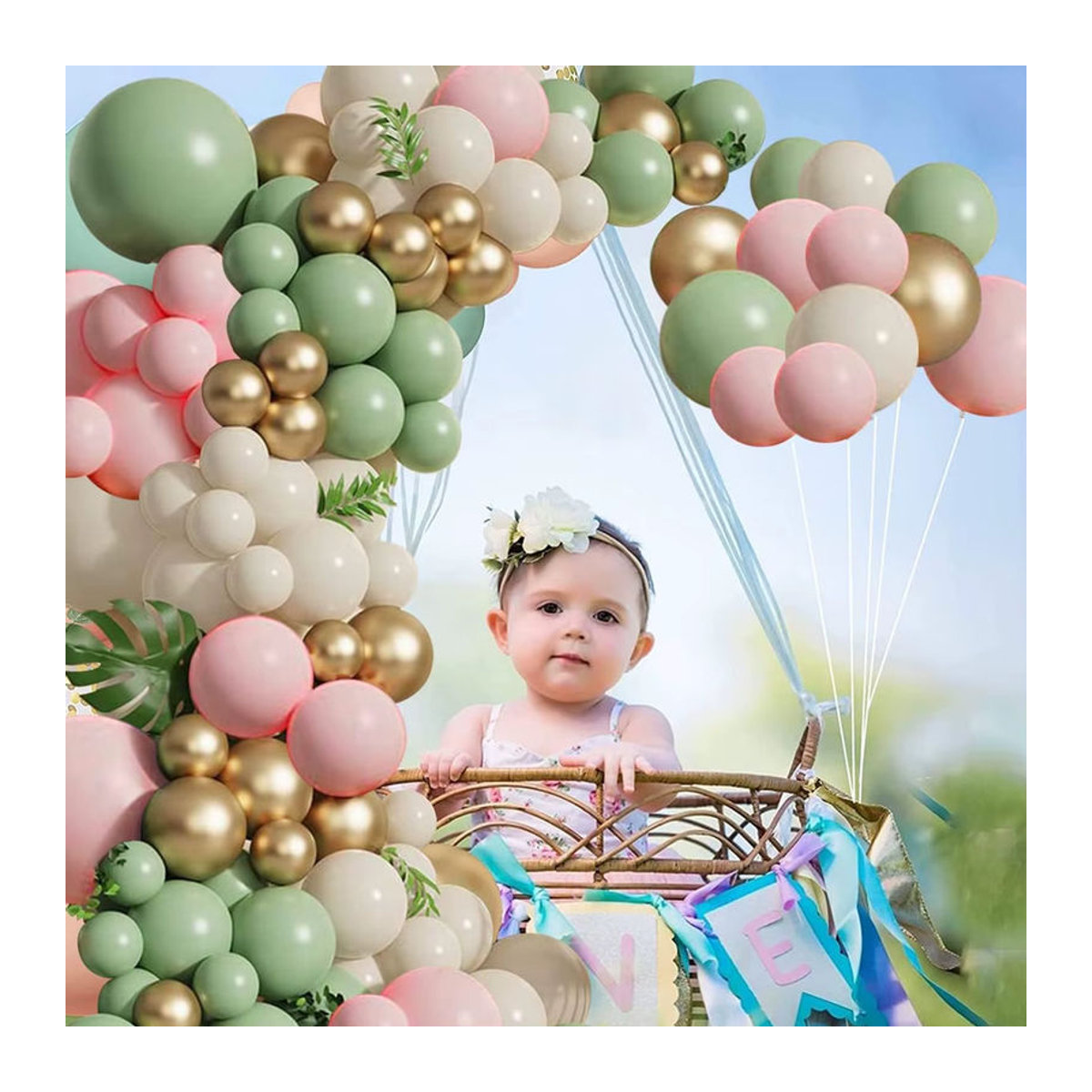 135 Stück runde Luftballons in Olivgrün, Rosa und Sandbeige für Babyparty, Hochzeit oder Geburtstag - Bild 6