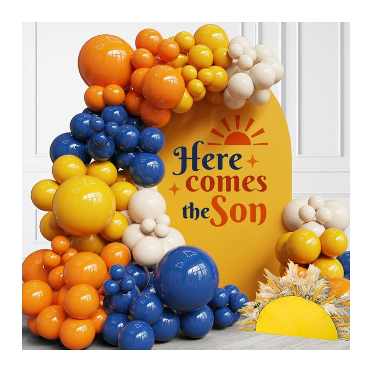 136-teiliges Retro-Ballonbogen-Set in Blau und Orange für Babypartys und Geburtstage mit Vintage-Design - Bild 1