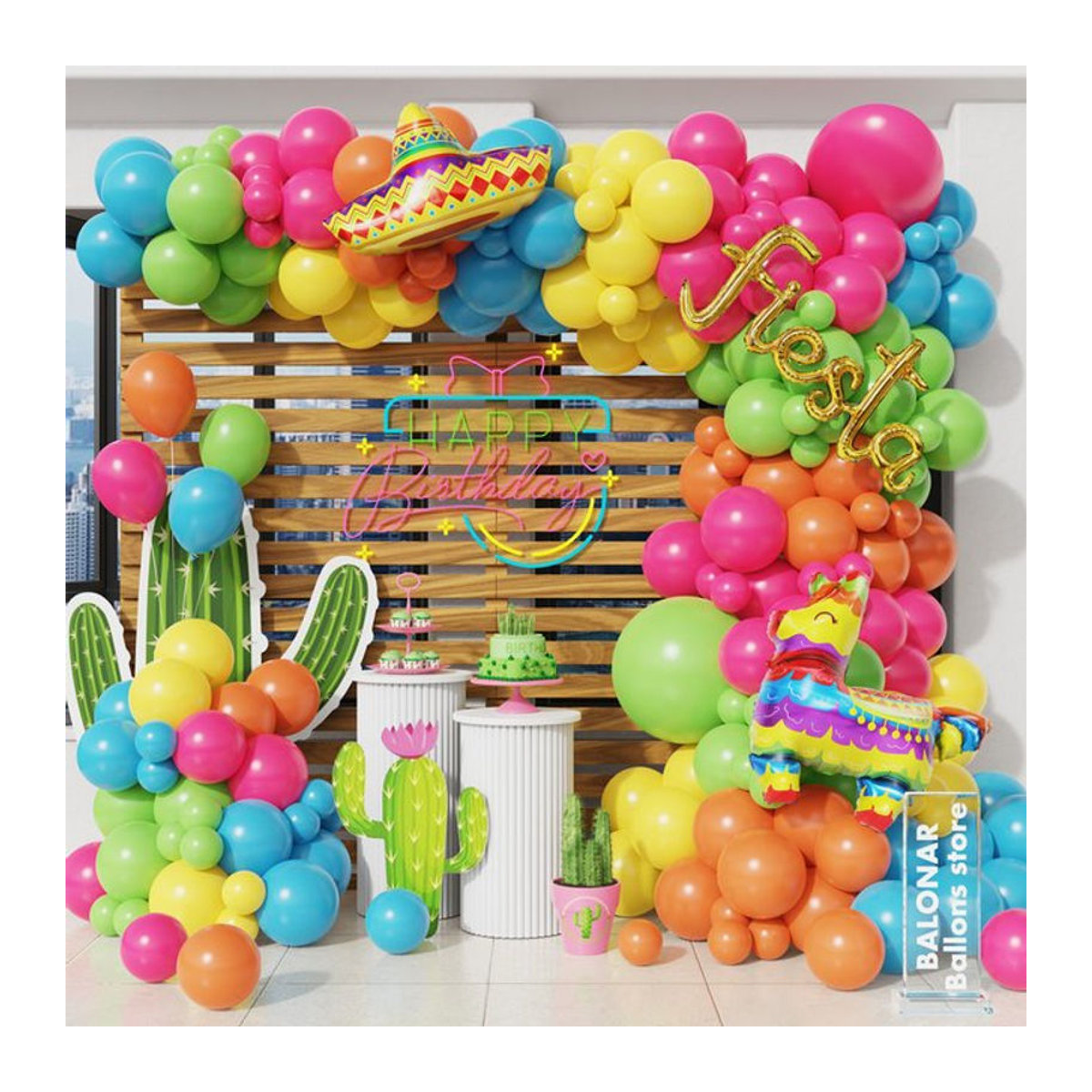 137 Stück Mexikanische Fiesta Ballon Girlande Bogen Kit mit Kaktus und Lama Folienballons in Mehrfarbig für Geburtstag und Babyparty Dekoration - Bild 1