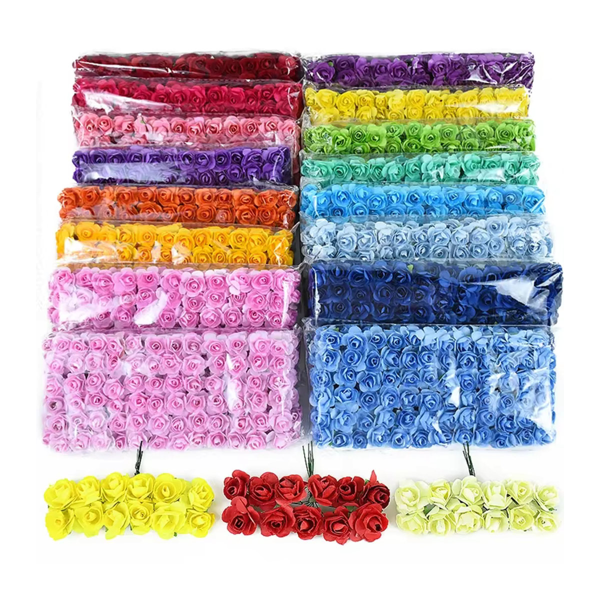 144 Stück künstliche Mini-Papierblumen von YONGSNOW in Mehrfarbig, Durchmesser: 2 cm, ideal für Hochzeit, Weihnachts-Kränze und DIY-Bastelarbeiten - Bild 4