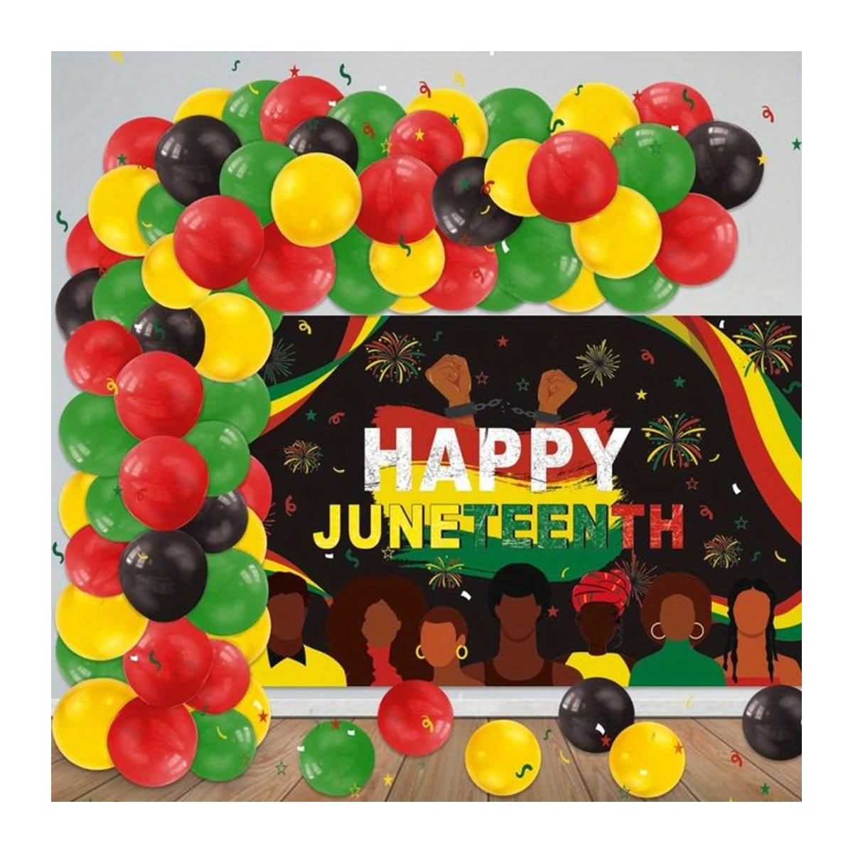 144-teiliges Juneteenth Ballonbogen-Set in Rot, Schwarz, Grün und Gelb - Bild 1