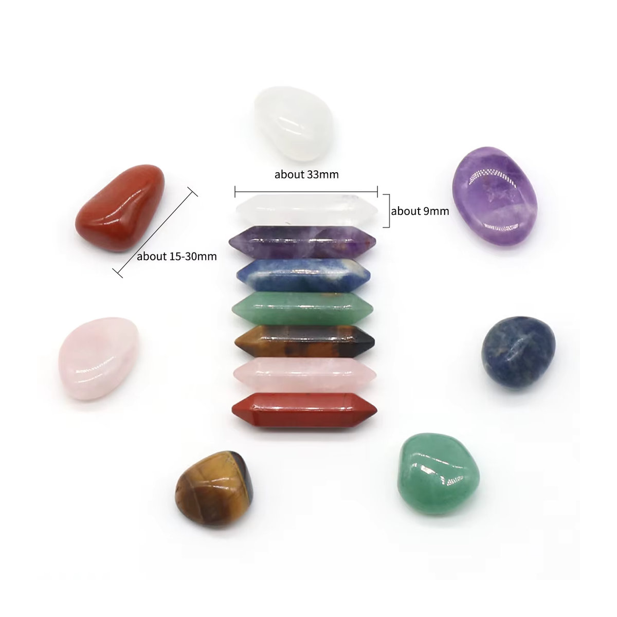 14er Set sechseckige Rosenquarz-Edelsteine in Rosa und Multicolor für Meditation und Reiki - Bild 1