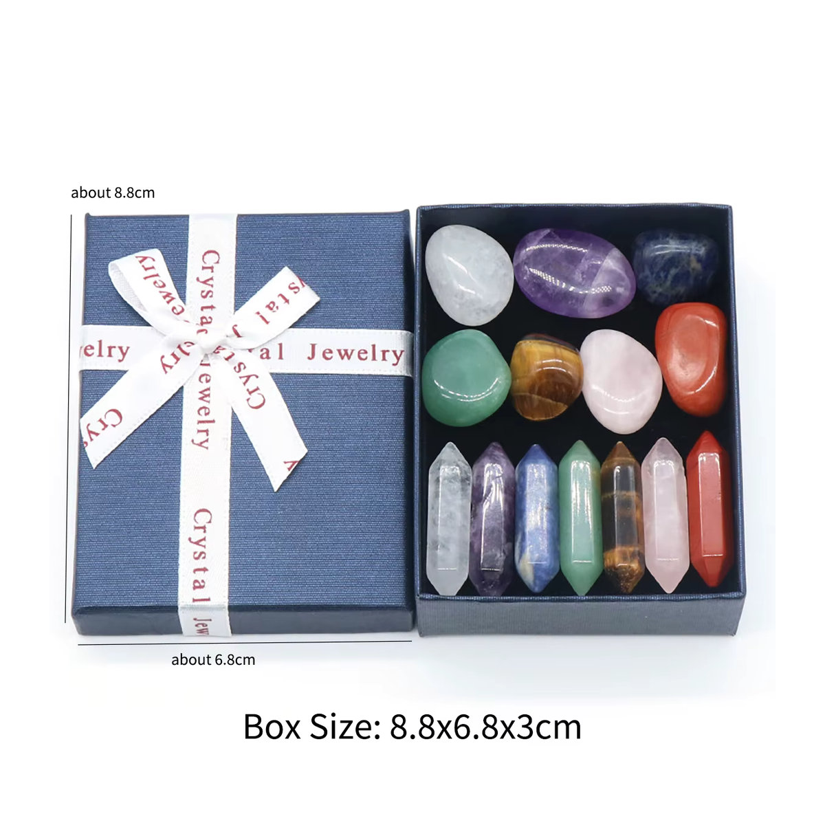 14er Set sechseckige Rosenquarz-Edelsteine in Rosa und Multicolor für Meditation und Reiki - Bild 2