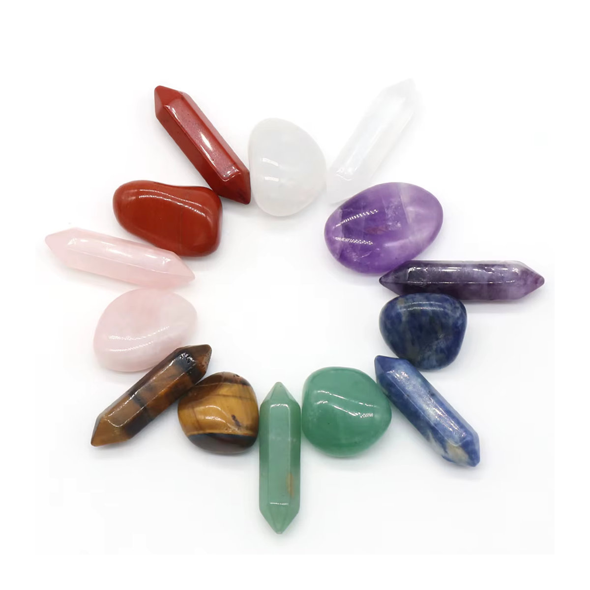 14er Set sechseckige Rosenquarz-Edelsteine in Rosa und Multicolor für Meditation und Reiki - Bild 3