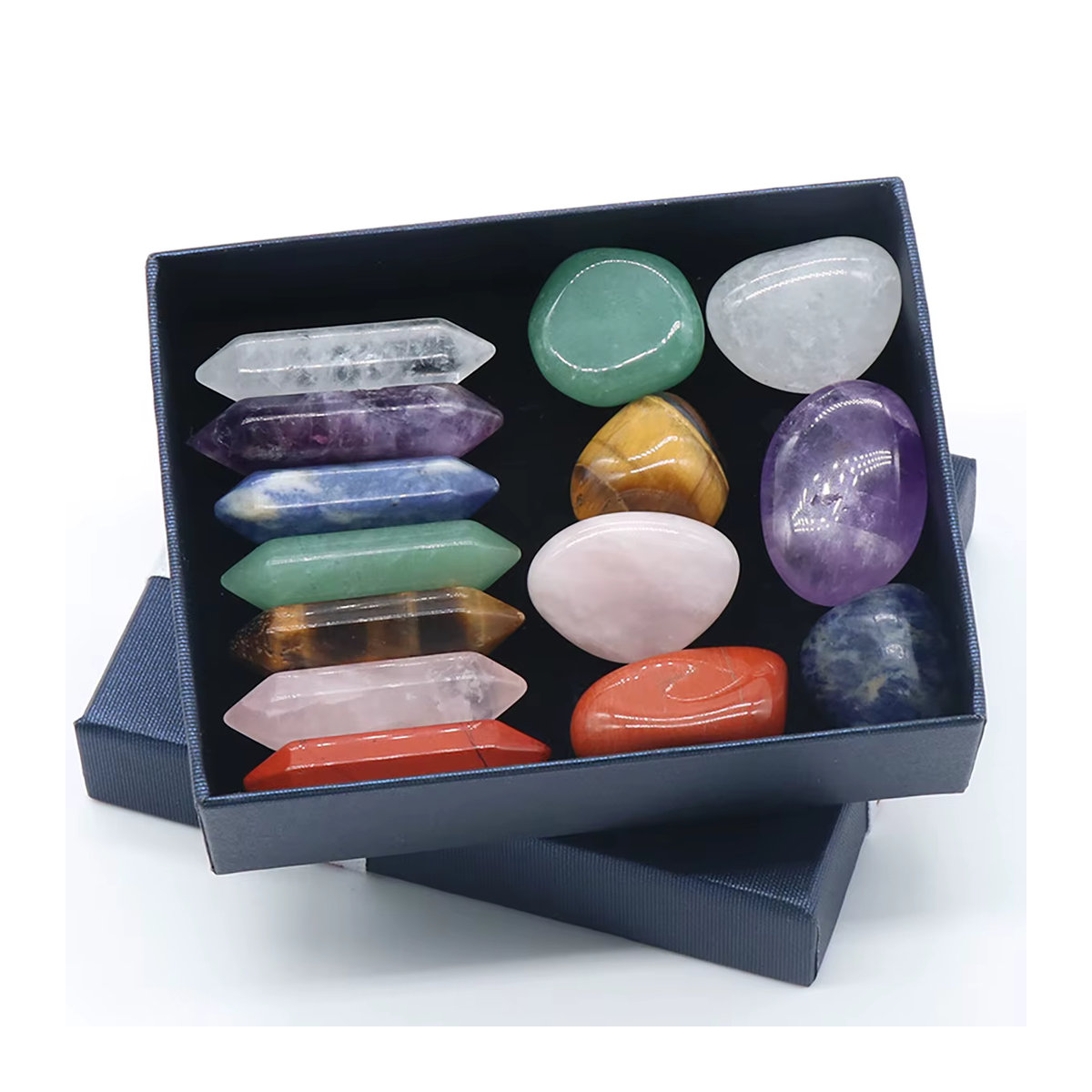 14er Set sechseckige Rosenquarz-Edelsteine in Rosa und Multicolor für Meditation und Reiki - Bild 4