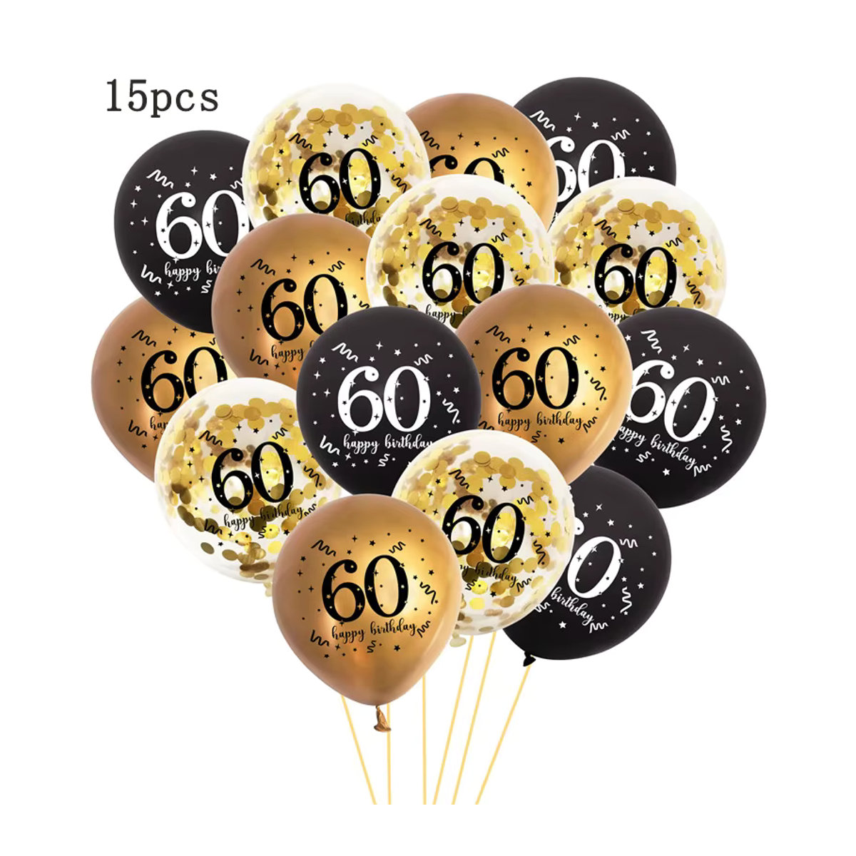 15 Stück QIJOYJU Happy Birthday Luftballons in Schwarz und Gold für deine Geburtstagsparty für Erwachsene - Bild 1