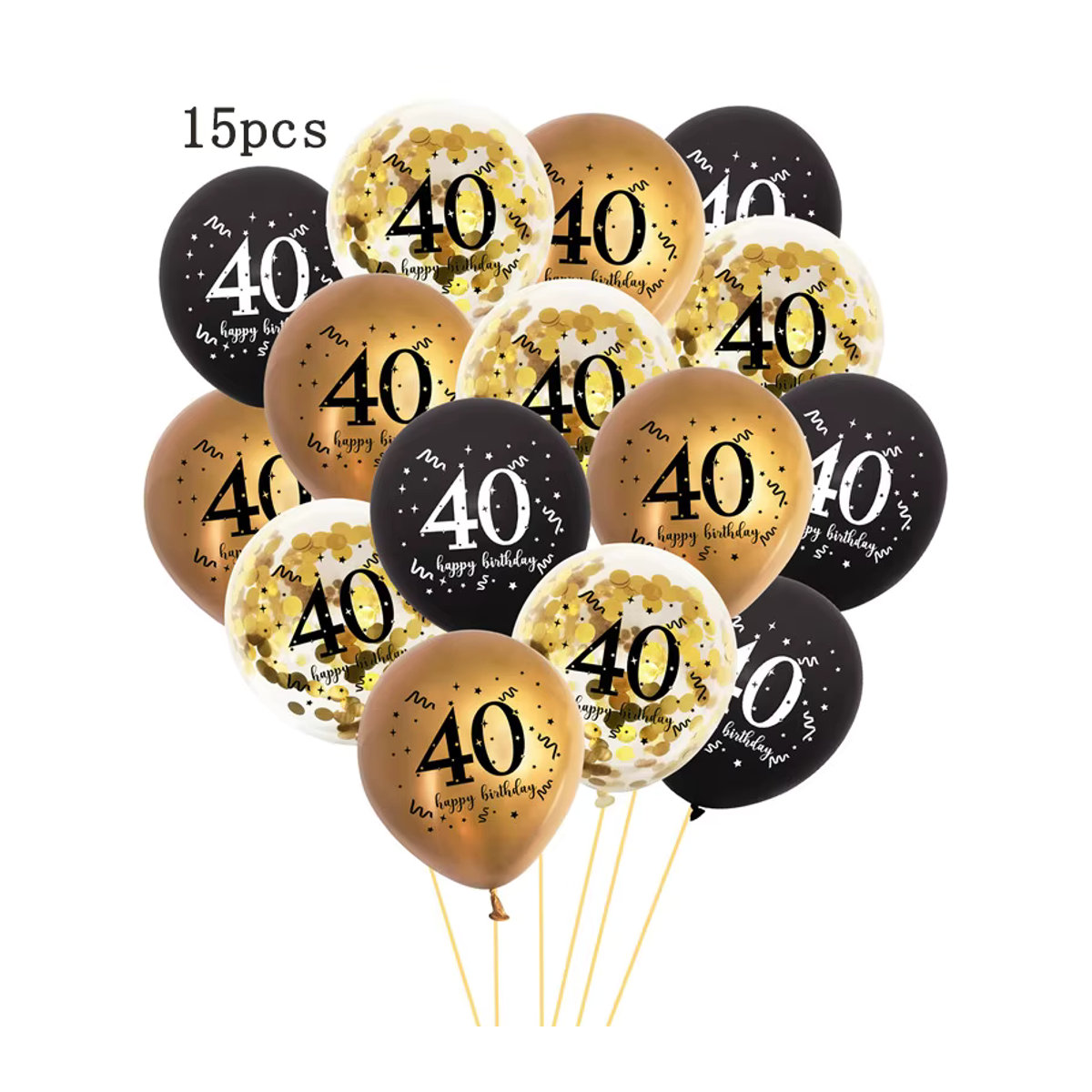 15 Stück QIJOYJU Happy Birthday Luftballons in Schwarz und Gold für deine Geburtstagsparty für Erwachsene - Bild 2