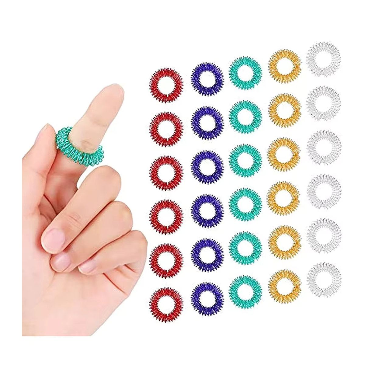 15-teiliges Akupressur-Ring-Set von Meade in Mehrfarbig, runde Metall-Massagefingerringe zur Stressreduktion für Erwachsene und Teenager - Bild 7