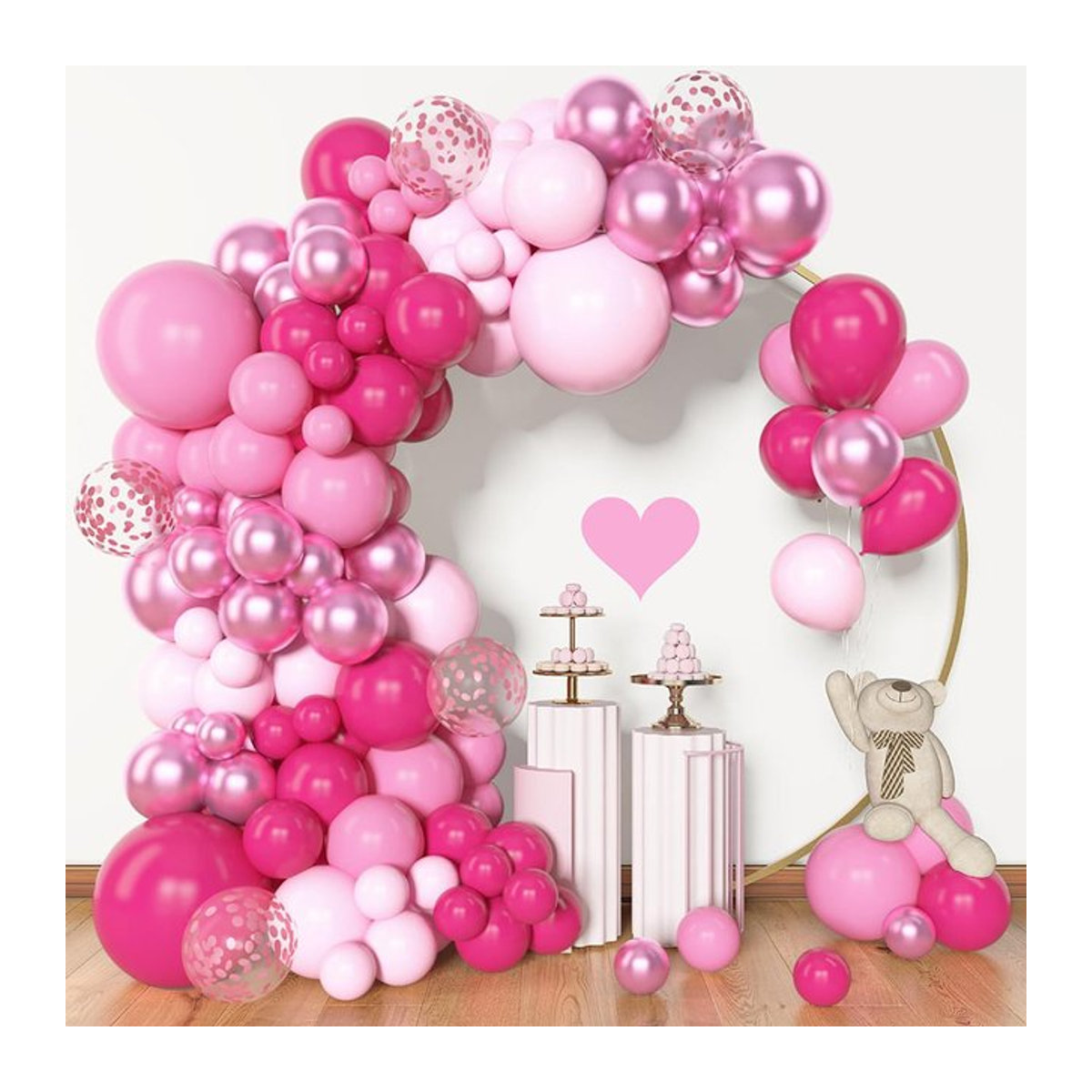 153-teiliges Ballon-Girlandenbogen-Set in Rosa mit Latex- und Metallkonfetti-Ballons für Geburtstag, Hochzeit oder Babyparty - Bild 1