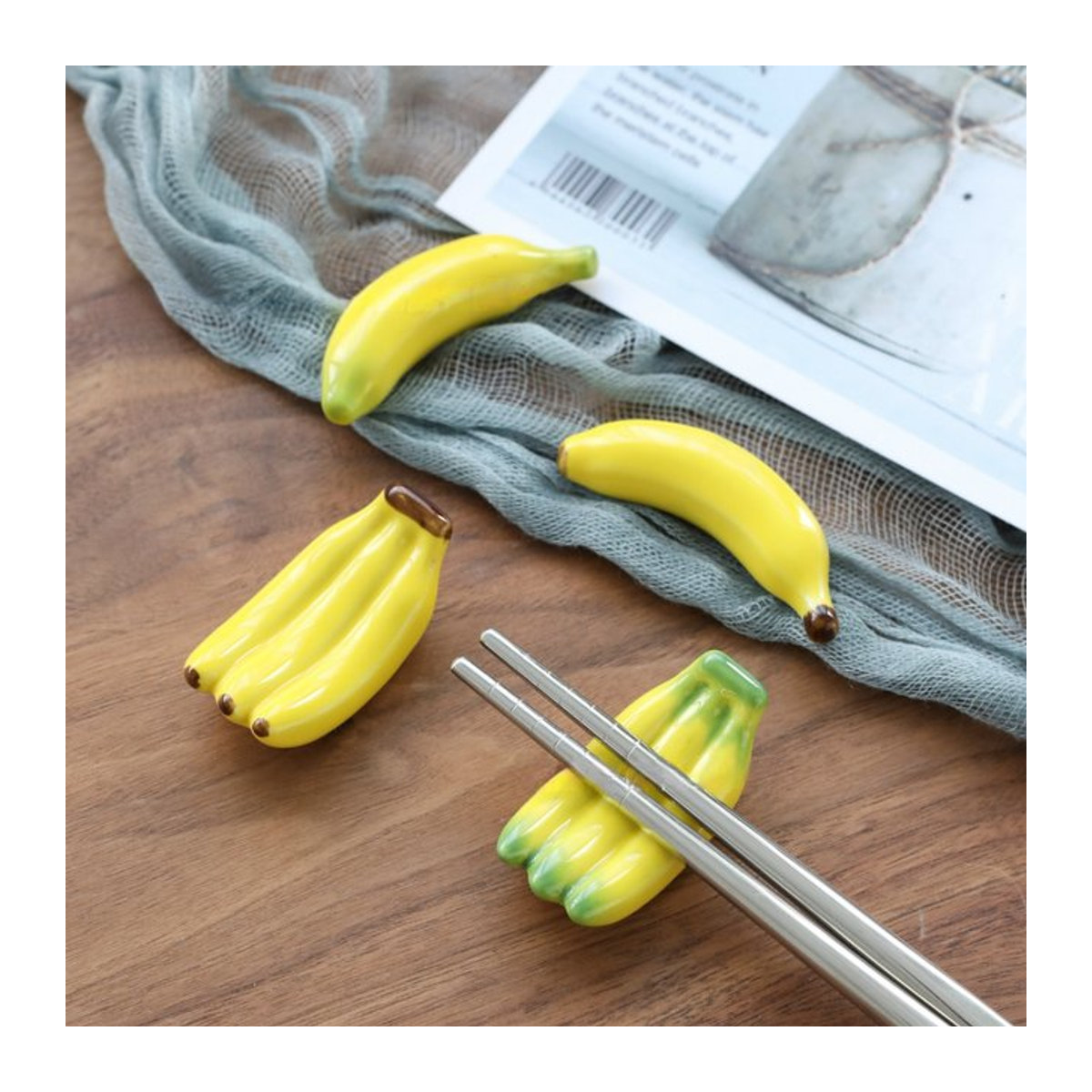 15er Set Keramik Essstäbchenhalter in Bananen-Design, gelb, dekorative Tischdekoration - Bild 1