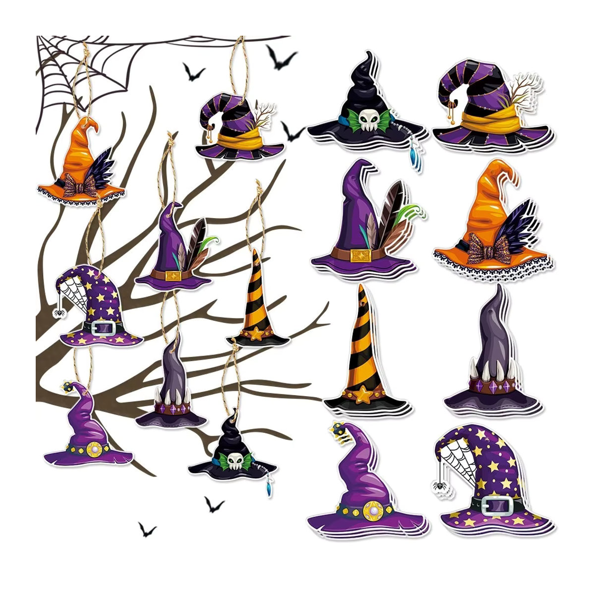 16 Stück Hexenhut Papier Tags in Multicolor für Halloween Dekoration und DIY Geschenkeverpackung - Bild 2