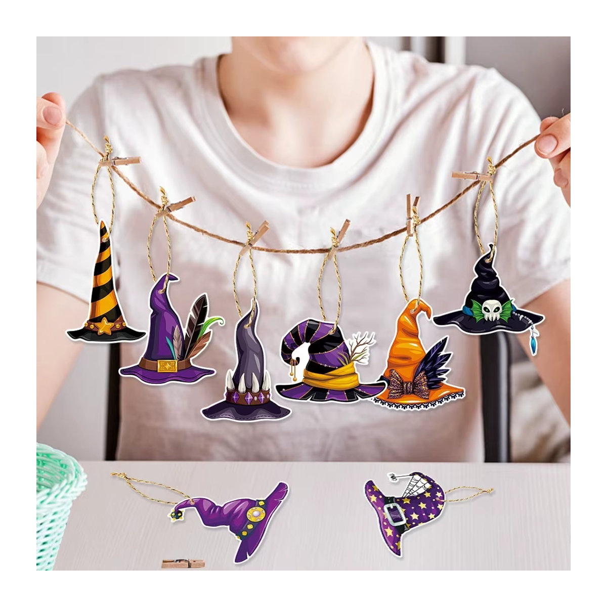 16 Stück Hexenhut Papier Tags in Multicolor für Halloween Dekoration und DIY Geschenkeverpackung - Bild 4