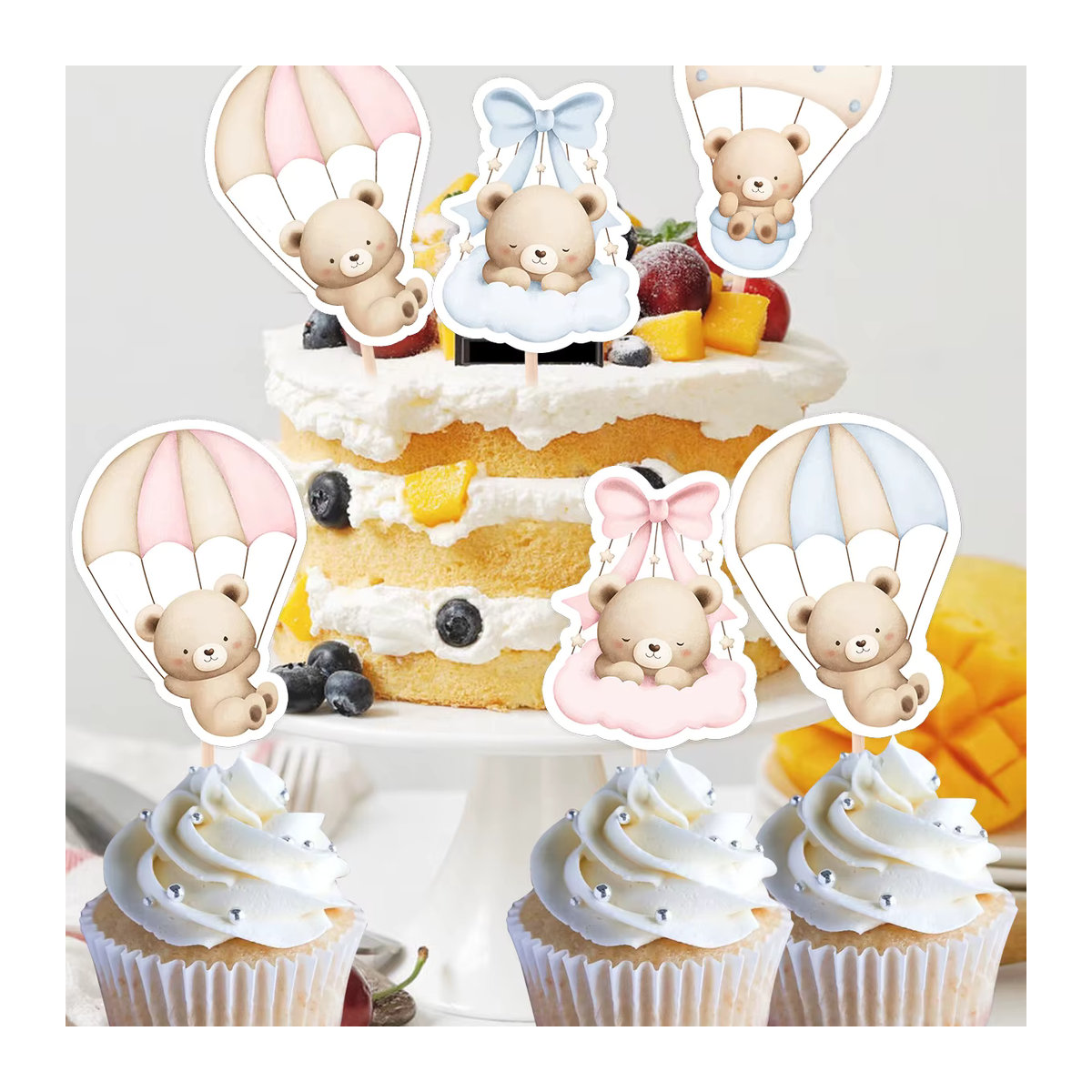 18 Stück Bär Cupcake Topper aus Papier in Blau und Rosa für Kindergeburtstage und Baby Shower Dekorationen - Bild 2