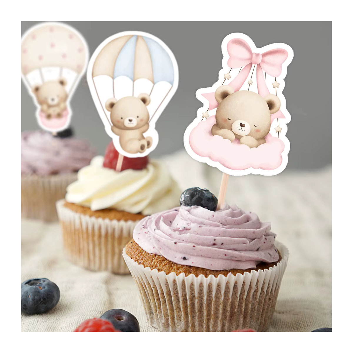 18 Stück Bär Cupcake Topper aus Papier in Blau und Rosa für Kindergeburtstage und Baby Shower Dekorationen - Bild 3