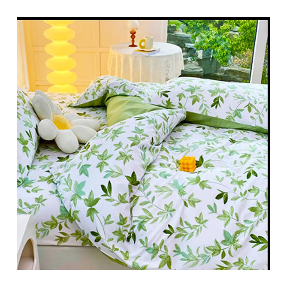 2/3-teiliges Bettwäsche-Set mit grünem Blumendruck im nordischen Design inklusive Kissenbezug für Queen- und King-Size Doppelbetten - Bild 2