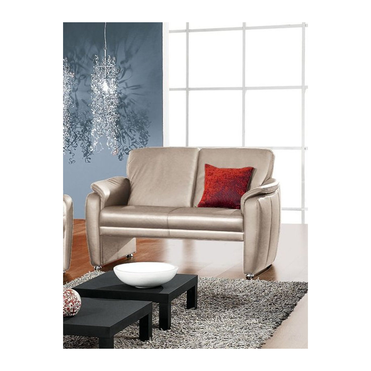 2-Sitzer Sofa Elastoform STEVE in Beige aus Echtleder, Modernes Design, B/H/T: 140 x 85 x 90 cm, Sitztiefe: 50 cm - Bild 1