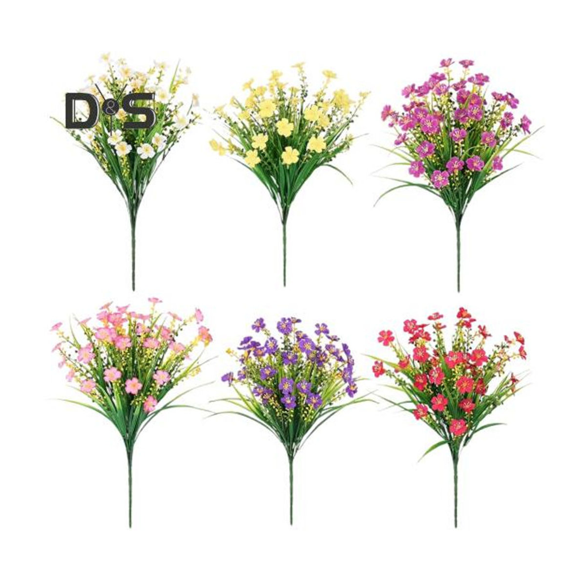 2 Stück DYS Home Decor Kunstblumenbündel in Grün und Weiß, UV-beständige und lichtechte Kunstpflanzen aus Kunststoff für die Außendekoration, Hochzeit oder als Dekoration in Vase und Fensterkasten - Bild 1