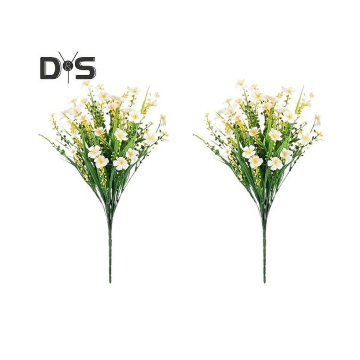 2 Stück DYS Home Decor Kunstblumenbündel in Grün und Weiß, UV-beständige und lichtechte Kunstpflanzen aus Kunststoff für die Außendekoration, Hochzeit oder als Dekoration in Vase und Fensterkasten - Bild 2