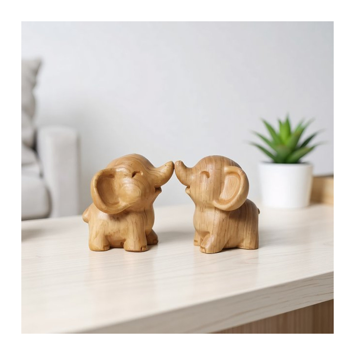 2 Stück handgefertigte Elefantenfiguren aus Holz von syxing in Braun als skandinavische Tischdekoration - Bild 1