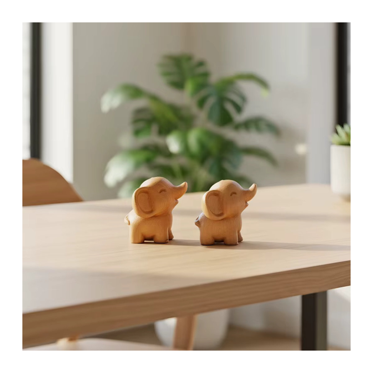 2 Stück handgefertigte Elefantenfiguren aus Holz von syxing in Braun als skandinavische Tischdekoration - Bild 2