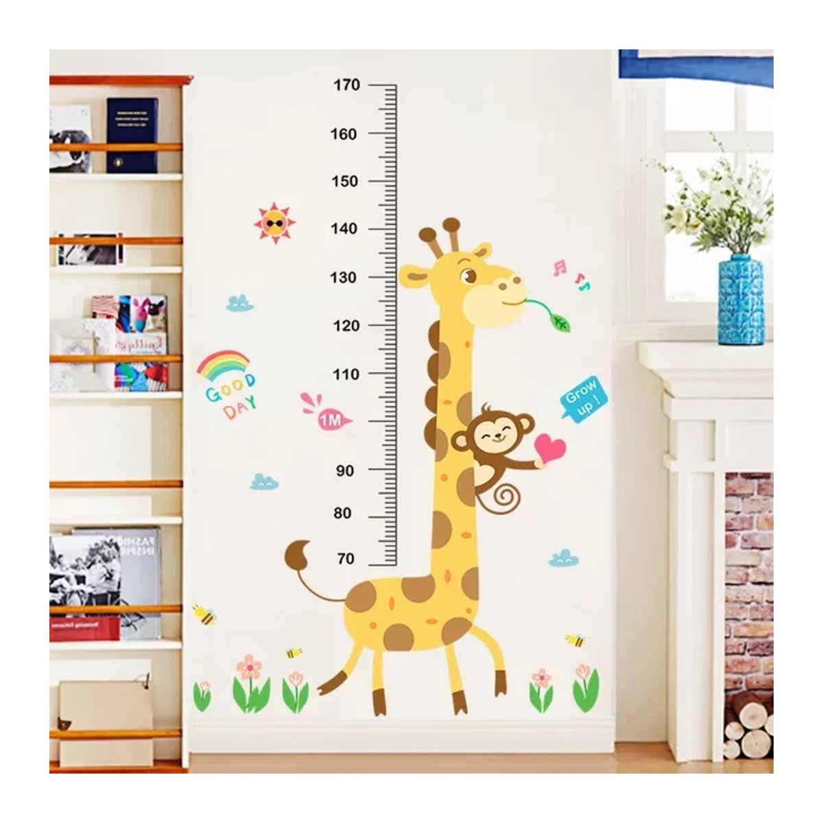 2 Stück Selbstklebende Wandaufkleber mit Affe und Giraffe als Größenmesser für Kinderzimmer und Kindergarten - Bild 1