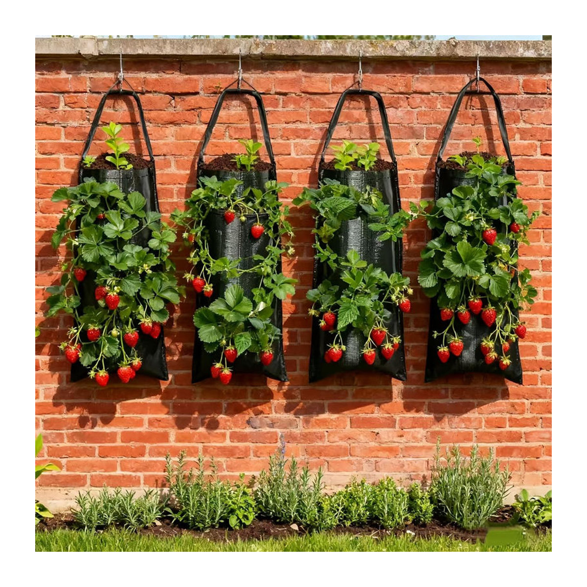 2 Stück Wandmontierte Erdbeer-Anzuchttaschen von xly1818 in Grün, Hängende Pflanztaschen aus atmungsaktivem Kunststoff für Balkon und Garten - Bild 3