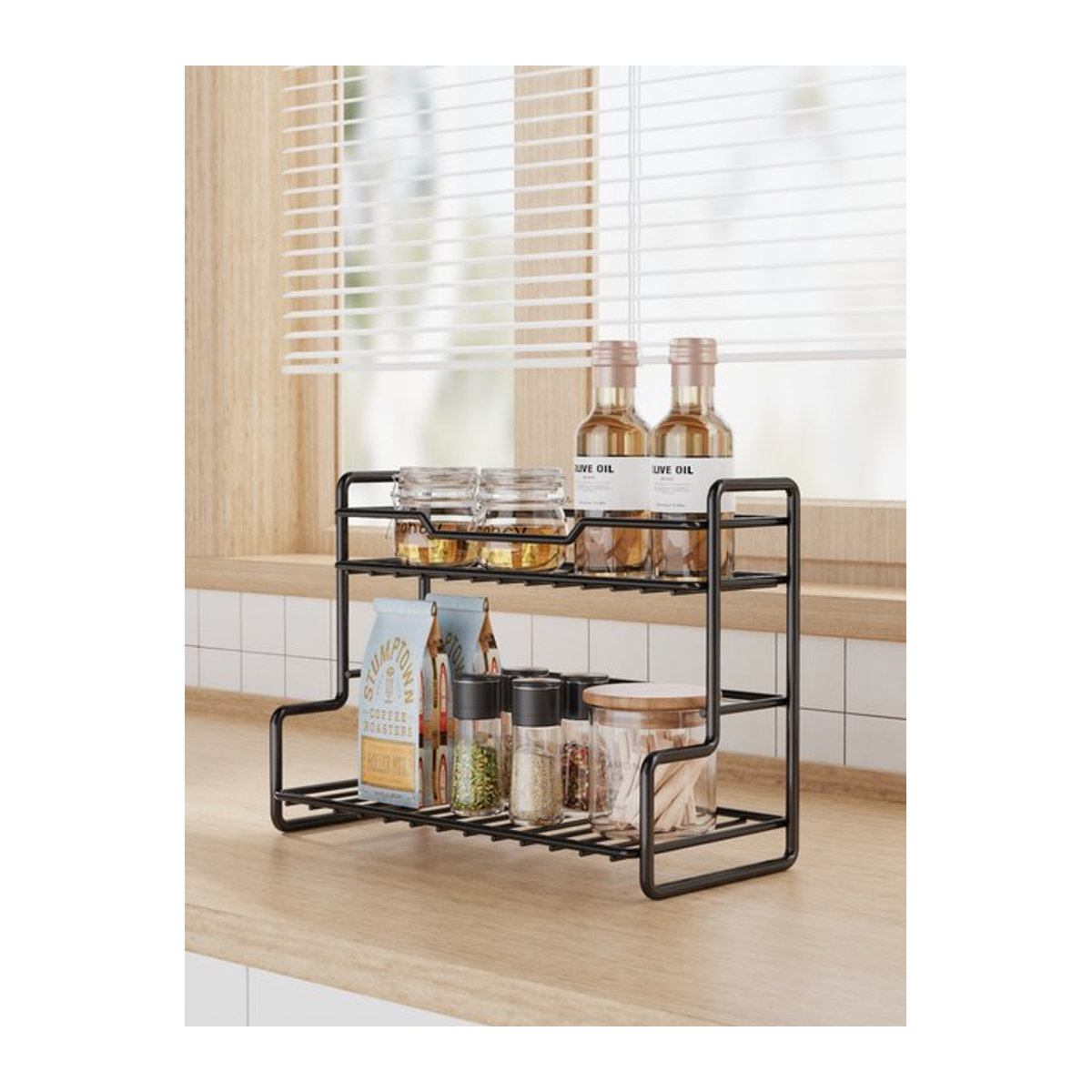 2-stufiges Standregal für Kaffeesirup und Flaschen in Schwarz - Bild 1