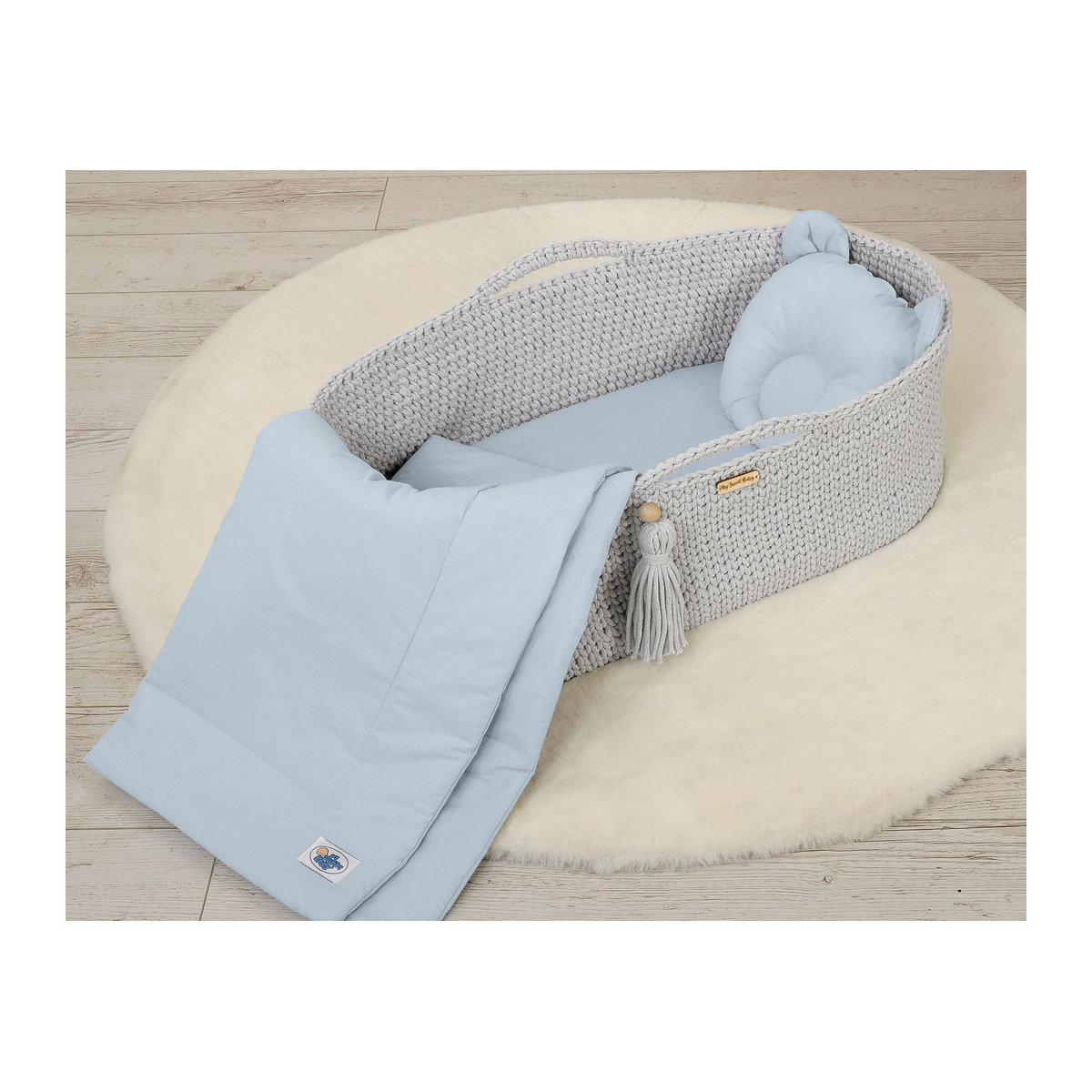 2-teiliges Babybettwäsche-Set mit Bettdecke und Kissen in Teddybär-Form, Blau - Bild 2
