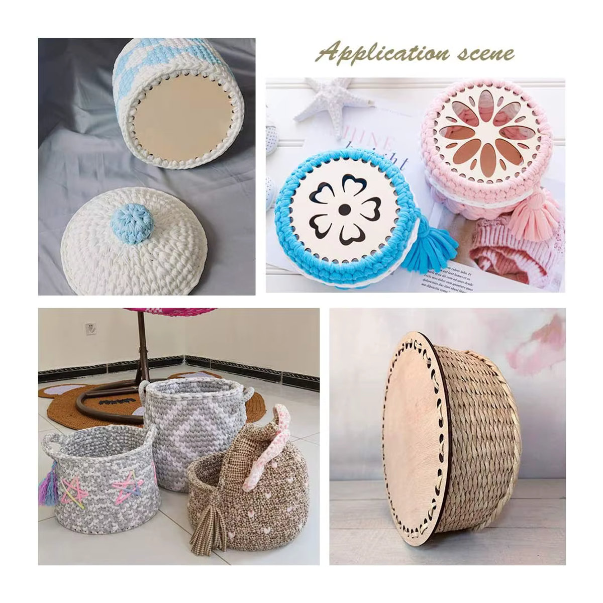 2-teiliges NOTIONSLAND DIY-Aufbewahrungskorb-Boden aus Holz, kreisförmig, braun und beige - Bild 2