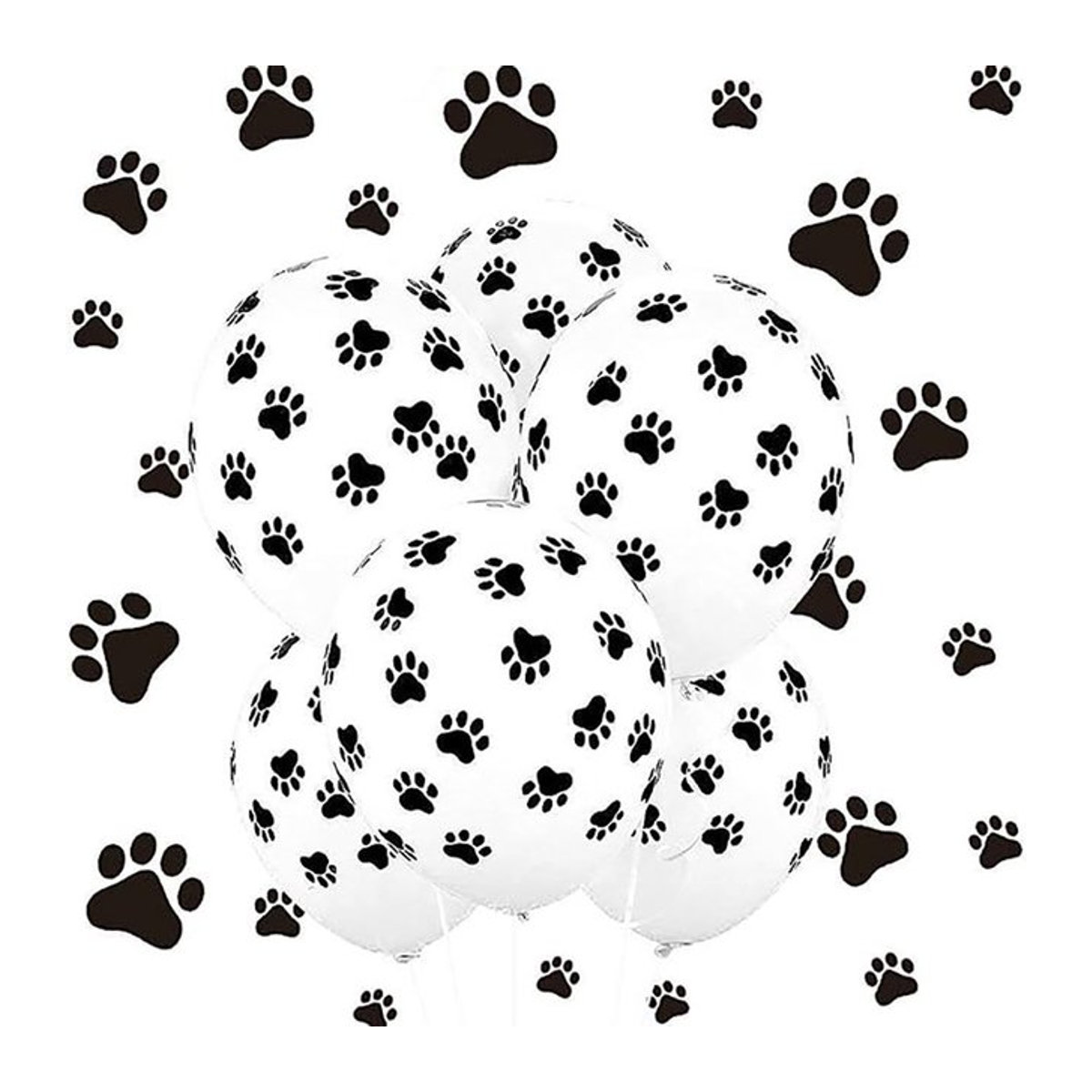 20 Stück BALONAQ Latex Luftballons mit Hundepfoten-Print in Schwarz und Weiß für Kindergeburtstage und Babypartys, Durchmesser: 30,48 cm - Bild 1