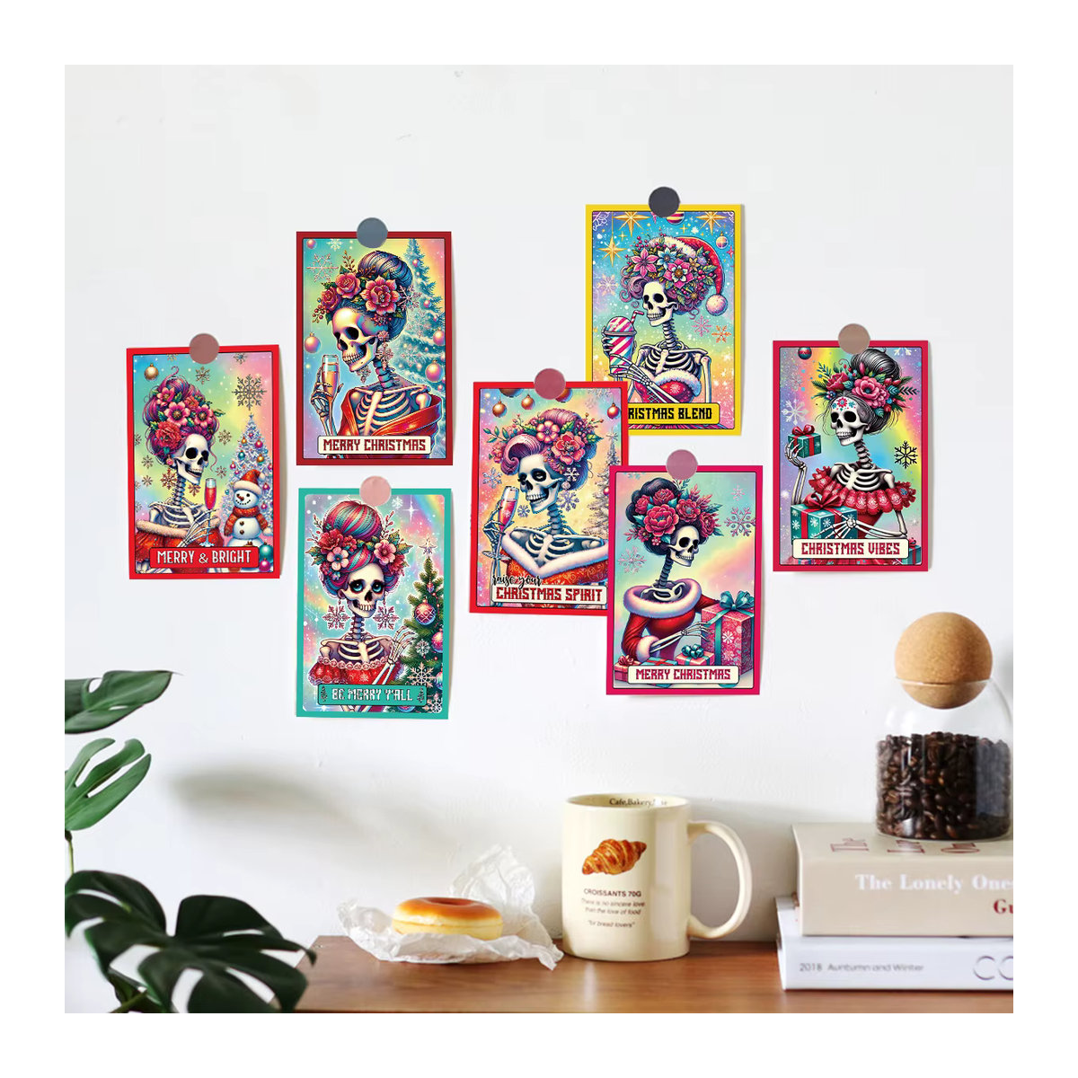 20 Stück bunte Skelett Tarot Karten Mini Postkarten als Wand Collage Kit für deine Raumdekoration, B/H/T: 15 x 10 x 1 cm - Bild 3