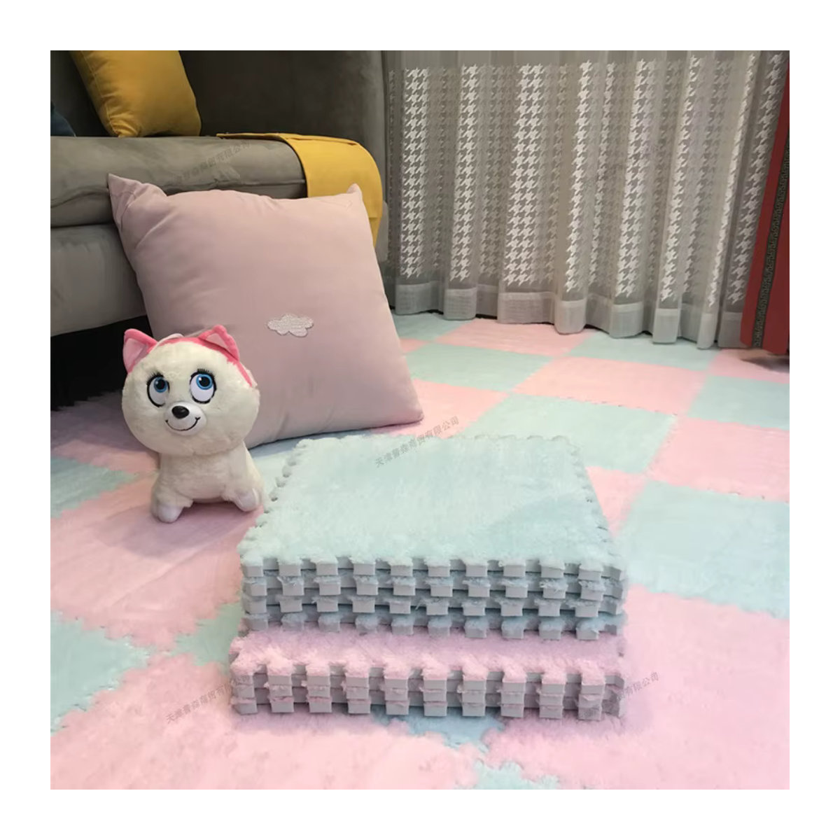 20 Stück DHDH Plüsch-Puzzle-Fußmatten in Light Blue, rutschfeste Schaumstofffliesen als weicher Teppich für Babyzimmer, Kinderzimmer und Wohnbereich - Bild 3