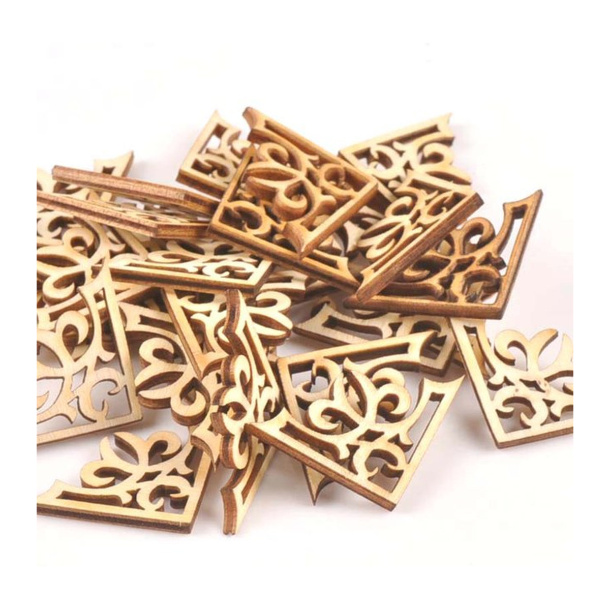 20 Stück Holz Ornamente als Buch-Eckenschutz für DIY Handwerk und Dekoration, quadratisch, B/B: 2,7 x 2,7 cm - Bild 1