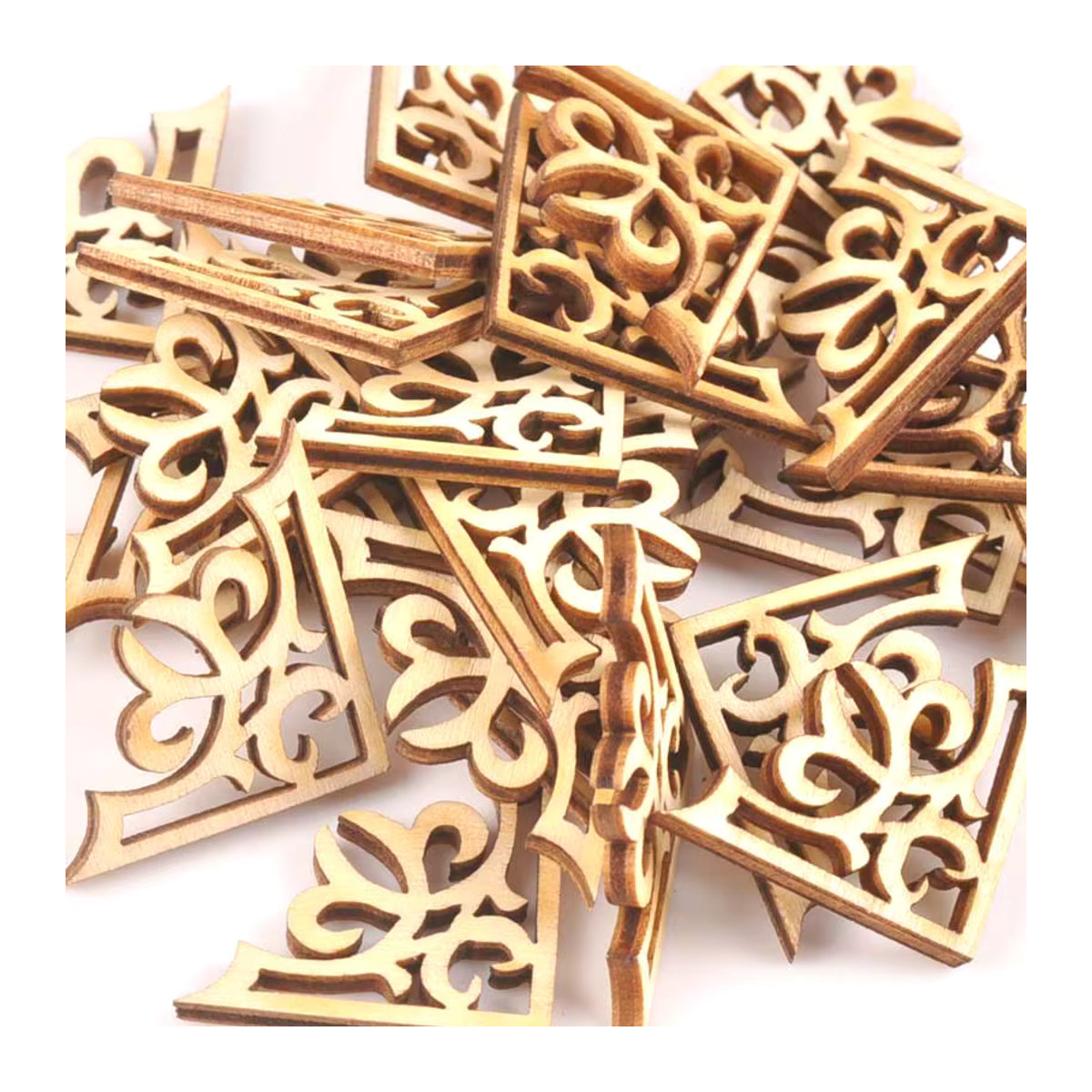 20 Stück Holz Ornamente als Buch-Eckenschutz für DIY Handwerk und Dekoration, quadratisch, B/B: 2,7 x 2,7 cm - Bild 2
