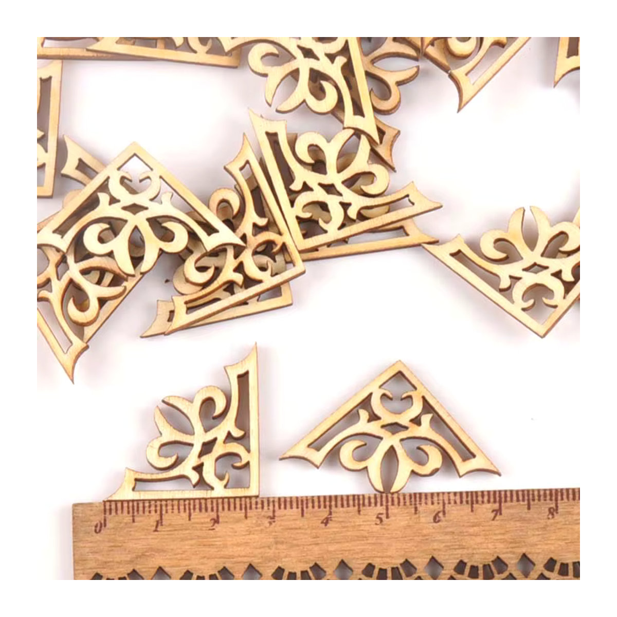 20 Stück Holz Ornamente als Buch-Eckenschutz für DIY Handwerk und Dekoration, quadratisch, B/B: 2,7 x 2,7 cm - Bild 4