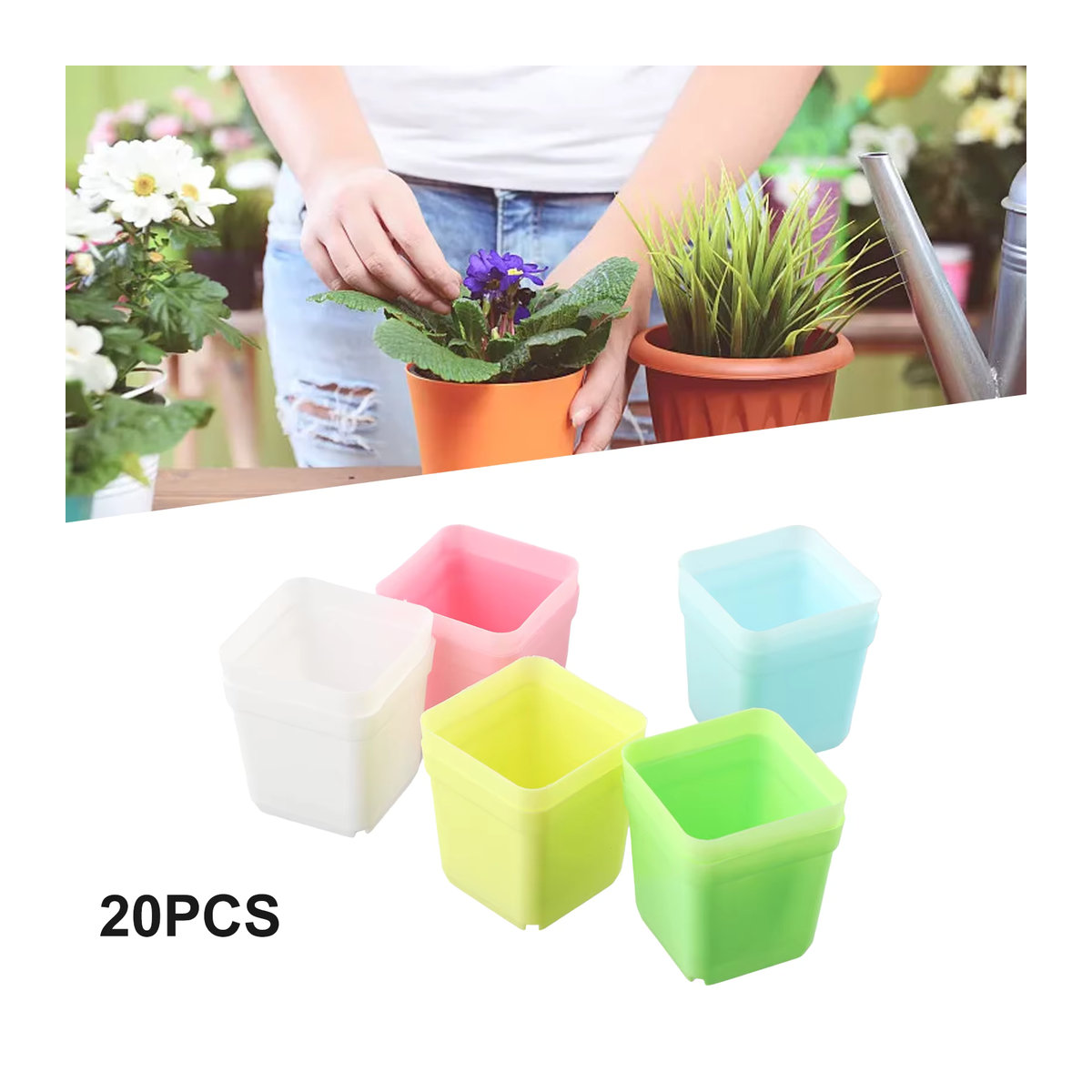 20 Stück Mini quadratische Blumentöpfe aus Kunststoff von LEENKEA in Mehrfarbig für Sukkulenten und DIY-Gartendekoration - Bild 2