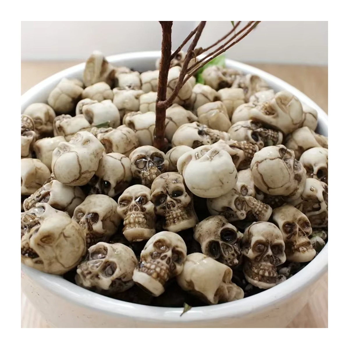 20 Stück realistische kleine Schädel als Halloween Garten Dekoration in Weiß für Blumentöpfe und Bonsai - Bild 2