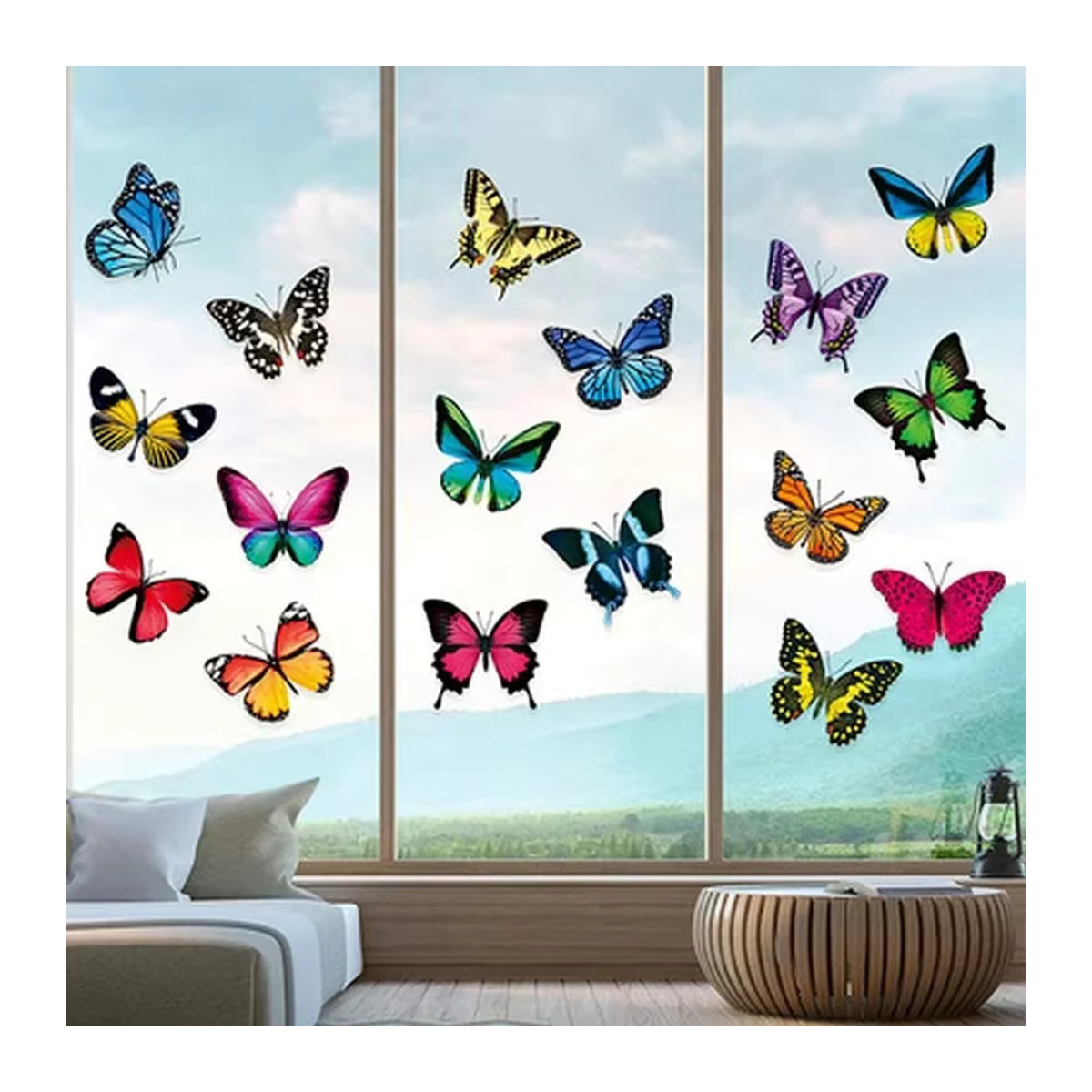20 Stück Schmetterling Fensteraufkleber in Multicolor, wiederverwendbare Glasfensterfolie im Antik-Look für Fenster und Wände - Bild 4