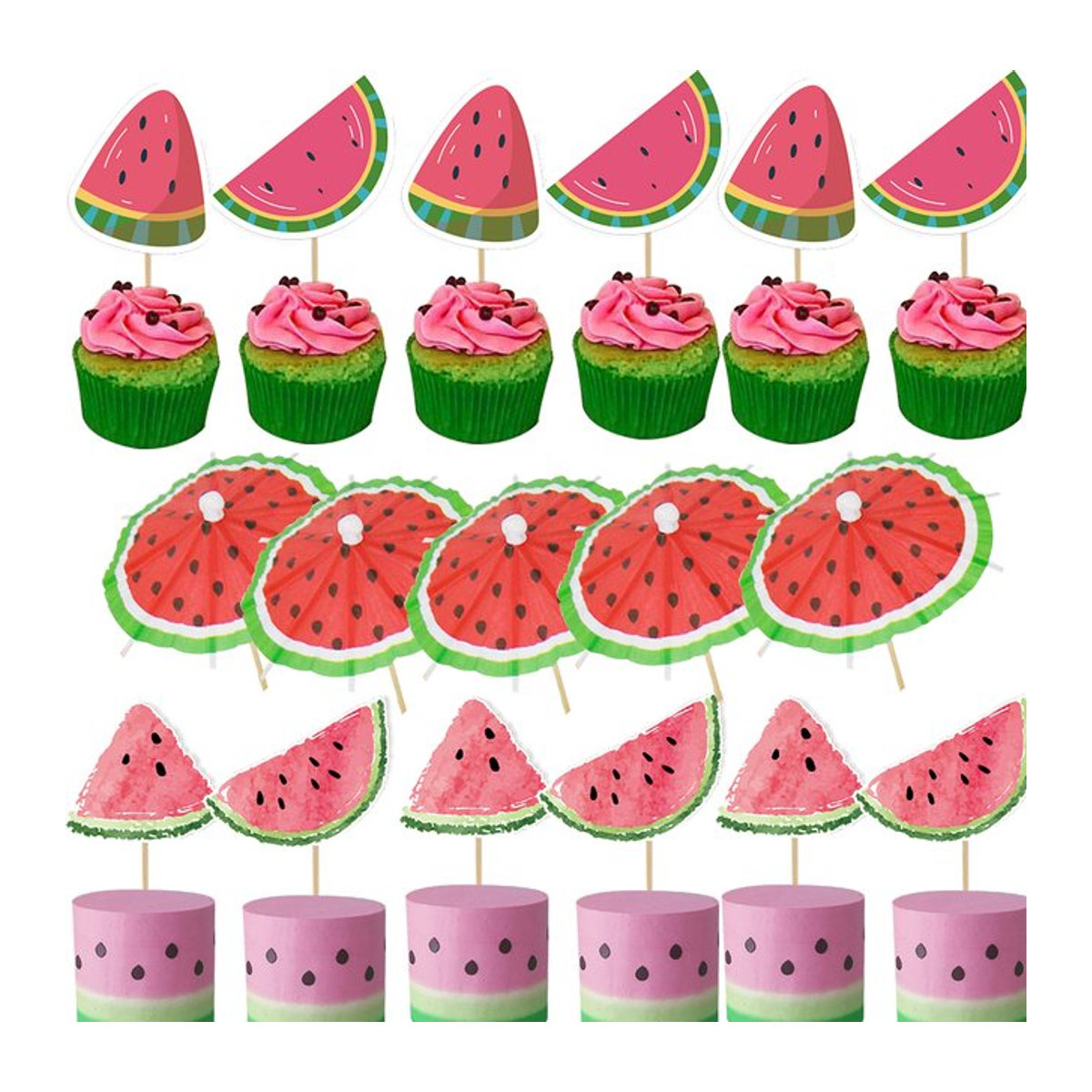 20 Stück Tissy Wassermelone Kuchendeckel aus Papier in Bunt für Sommer Geburtstagsdekoration und DIY Projekte - Bild 1