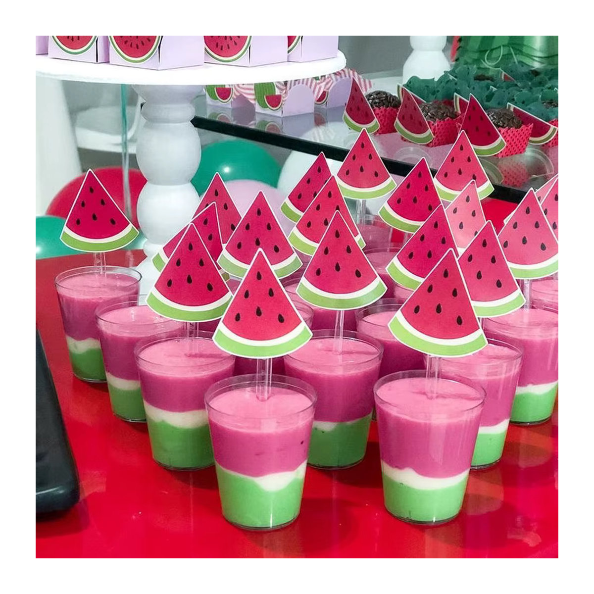 20 Stück Tissy Wassermelone Kuchendeckel aus Papier in Bunt für Sommer Geburtstagsdekoration und DIY Projekte - Bild 2