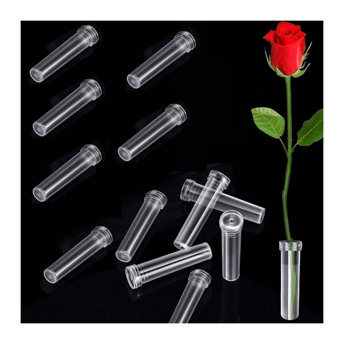 20 Stück transparente Blumen-Wasserröhrchen aus Kunststoff mit Kappen für Blumenarrangements und Dekorationen - Bild 1