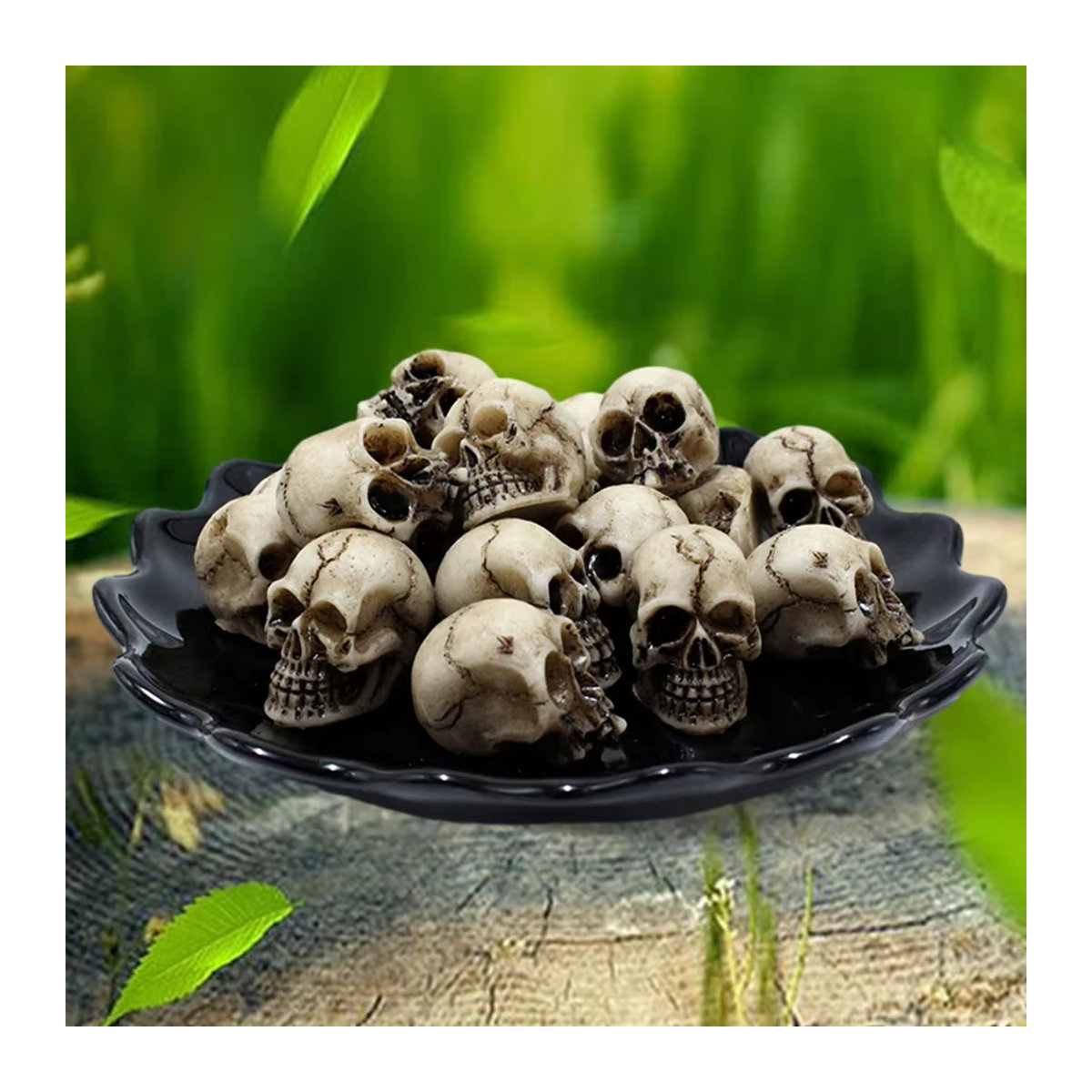 20 Stück VKTECH Gotische Schädel Skulpturen aus Kunstharz in Beige als Dekoration für Halloween und Gartenlandschaften - Bild 3
