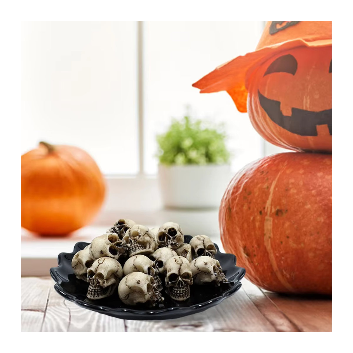 20 Stück VKTECH Gotische Schädel Skulpturen aus Kunstharz in Beige als Dekoration für Halloween und Gartenlandschaften - Bild 6