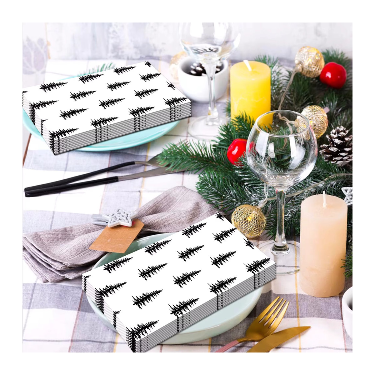 20 Stück Weihnachts Servietten mit Sternen Motiv in Schwarz aus Einweg-Papier für deine Weihnachtsfeier - Bild 3