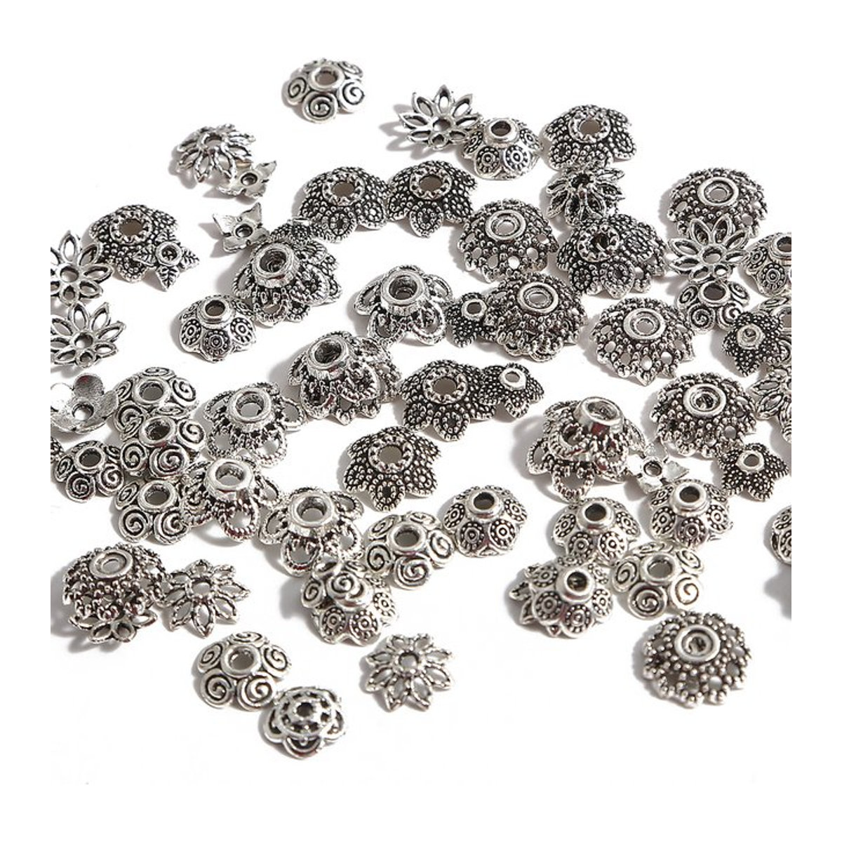 200 Stück Beadia Blumenablage aus Metall in Antiksilber mit floralem Cutout-Design für DIY-Projekte - Bild 1