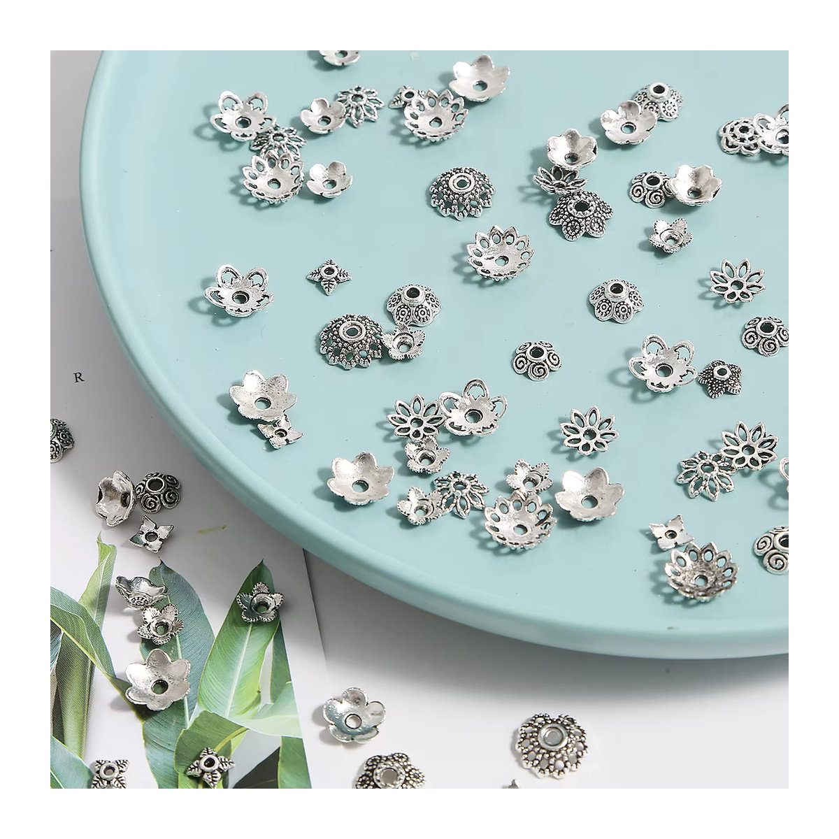 200 Stück Beadia Blumenablage aus Metall in Antiksilber mit floralem Cutout-Design für DIY-Projekte - Bild 2