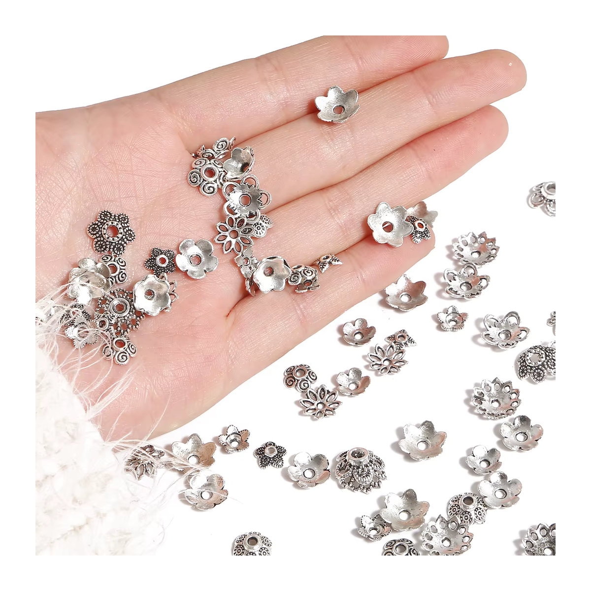 200 Stück Beadia Blumenablage aus Metall in Antiksilber mit floralem Cutout-Design für DIY-Projekte - Bild 3